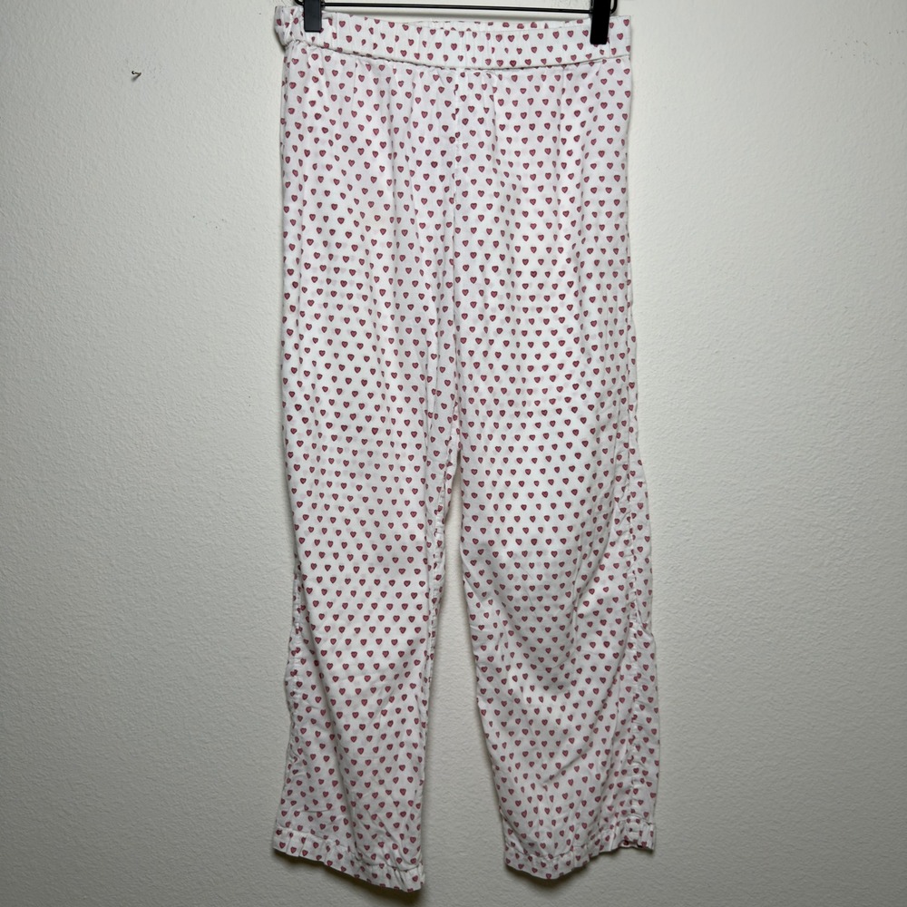 Roller‎ Rabbit Pajama Pants Women XS White Pink Hearts Fiora Pima Cotton Lounge
